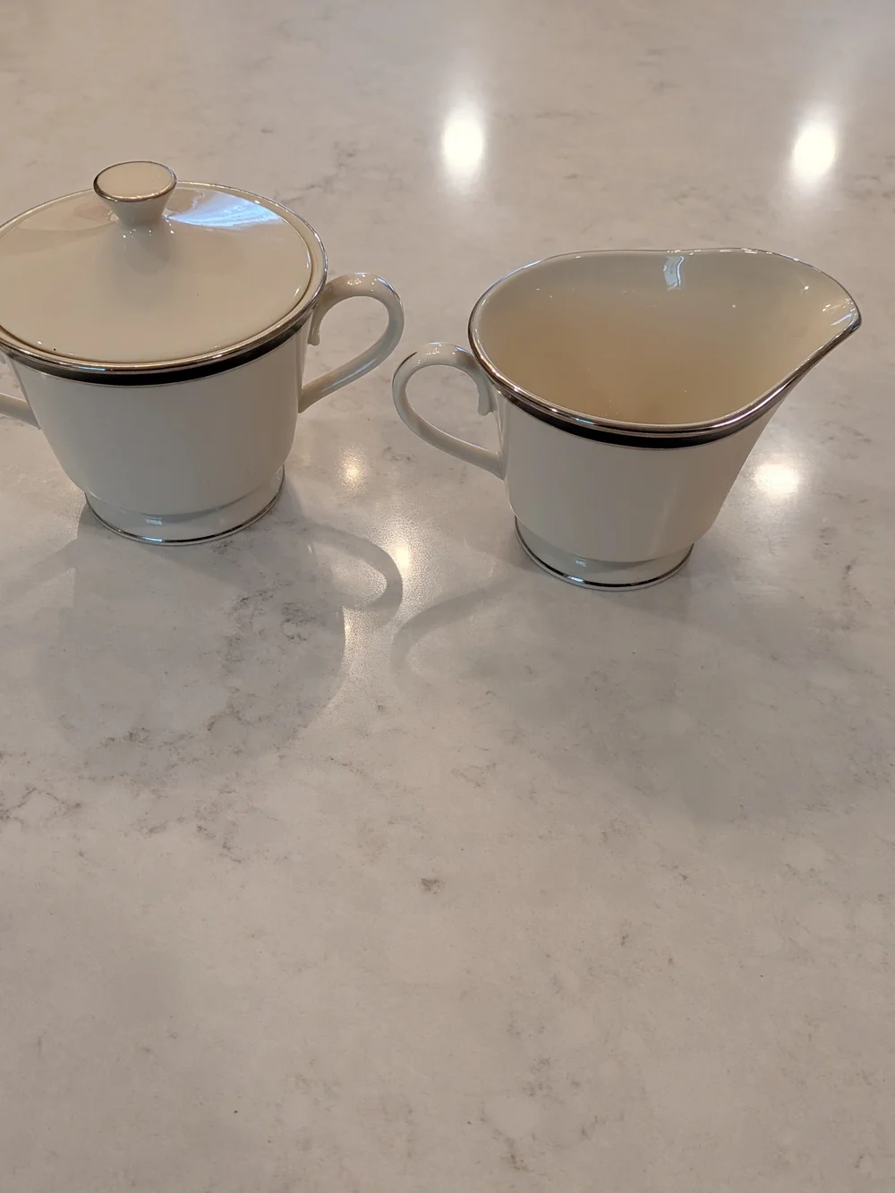 Lenox Black Royal Elegant Cream and Silver Trim Creamer & Sugar Bowl Set